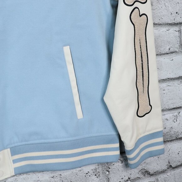 Nova Men Cone Applique Varsity Bomber Button Down Jacket Light Blue Size Xl - Picture 7 of 16